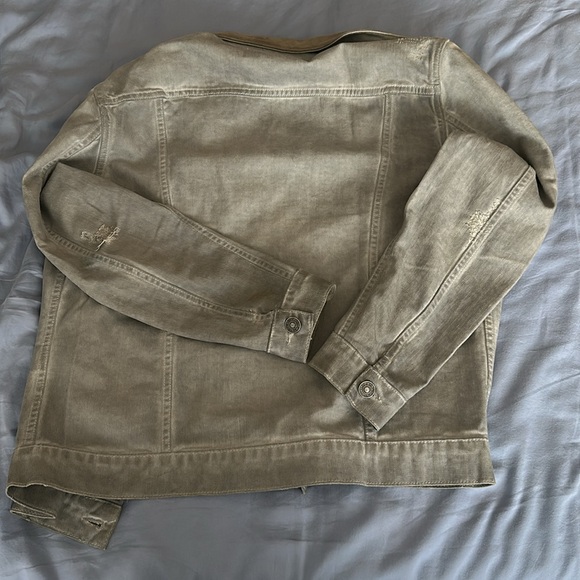 RARE All Saints Gray Denim Jacket Suede Collar large - Picture 5 of 5